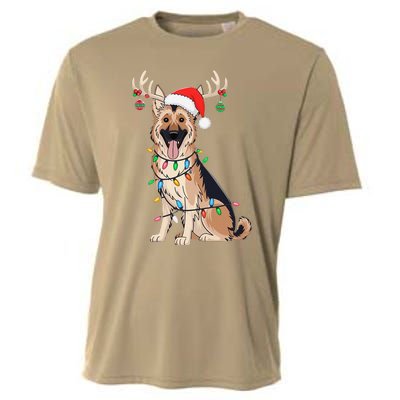 German Shepherd Dog Tree Christmas Lights Dog Lover Pajama Cooling Performance Crew T-Shirt