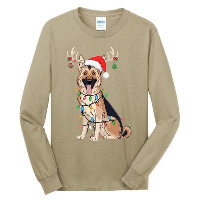 German Shepherd Dog Tree Christmas Lights Dog Lover Pajama Tall Long Sleeve T-Shirt