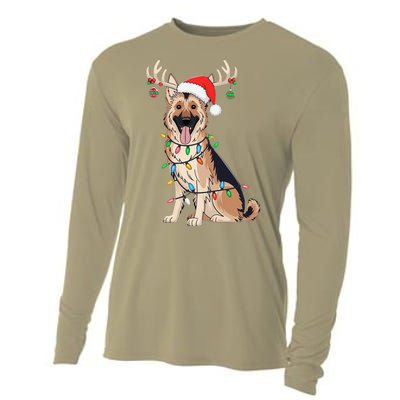 German Shepherd Dog Tree Christmas Lights Dog Lover Pajama Cooling Performance Long Sleeve Crew