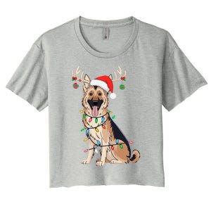 German Shepherd Dog Tree Christmas Lights Dog Lover Pajama Women's Crop Top Tee