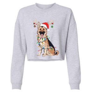 German Shepherd Dog Tree Christmas Lights Dog Lover Pajama Cropped Pullover Crew