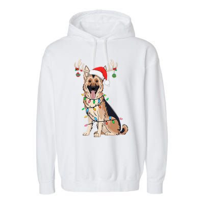 German Shepherd Dog Tree Christmas Lights Dog Lover Pajama Garment-Dyed Fleece Hoodie