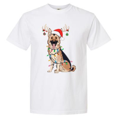 German Shepherd Dog Tree Christmas Lights Dog Lover Pajama Garment-Dyed Heavyweight T-Shirt