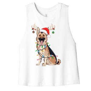 German Shepherd Dog Tree Christmas Lights Dog Lover Pajama Women's Racerback Cropped Tank