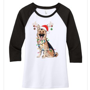 German Shepherd Dog Tree Christmas Lights Dog Lover Pajama Women's Tri-Blend 3/4-Sleeve Raglan Shirt