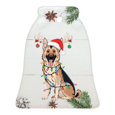 German Shepherd Dog Tree Christmas Lights Dog Lover Pajama Ceramic Bell Ornament