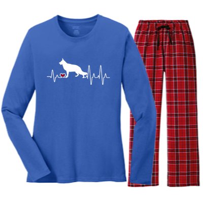 Ger Shepherd Dog Heartbeat Pulse Gift Women's Long Sleeve Flannel Pajama Set 