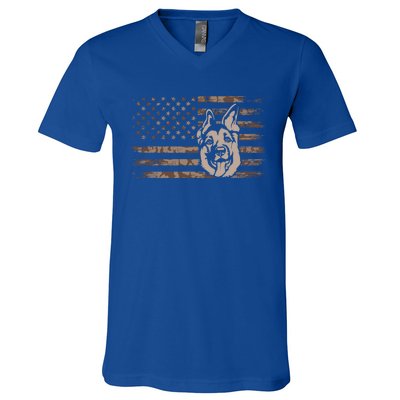 Ger Shepherd Dog In A Us Flag Gift V-Neck T-Shirt