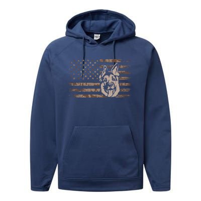 Ger Shepherd Dog In A Us Flag Gift Performance Fleece Hoodie