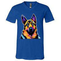 Ger Shepherd Dog Lover Colorful Artistic Mom Gift V-Neck T-Shirt