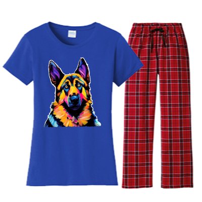 Ger Shepherd Dog Lover Colorful Artistic Mom Gift Women's Flannel Pajama Set