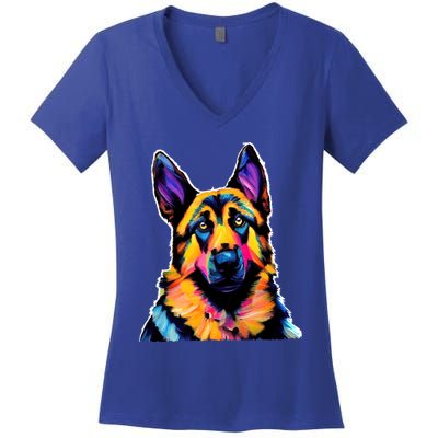 Ger Shepherd Dog Lover Colorful Artistic Mom Gift Women's V-Neck T-Shirt