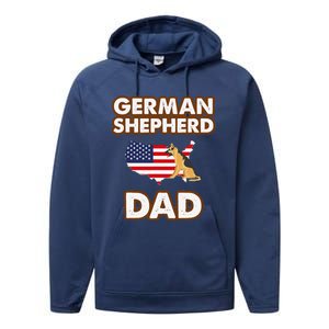 German Shepherd Dad American Flag For A Dog Lover Performance Fleece Hoodie