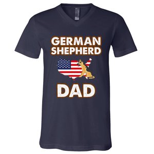 German Shepherd Dad American Flag For A Dog Lover V-Neck T-Shirt