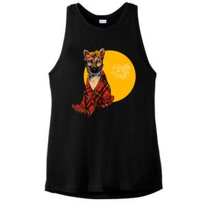 German Shepherd Dog Autumn leaves Blanket Hello Fall Ladies PosiCharge Tri-Blend Wicking Tank