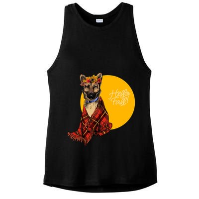 German Shepherd Dog Autumn leaves Blanket Hello Fall Ladies PosiCharge Tri-Blend Wicking Tank