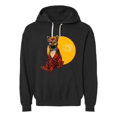 German Shepherd Dog Autumn leaves Blanket Hello Fall Garment-Dyed Fleece Hoodie