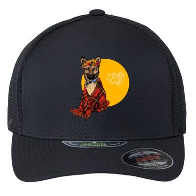 German Shepherd Dog Autumn leaves Blanket Hello Fall Flexfit Unipanel Trucker Cap