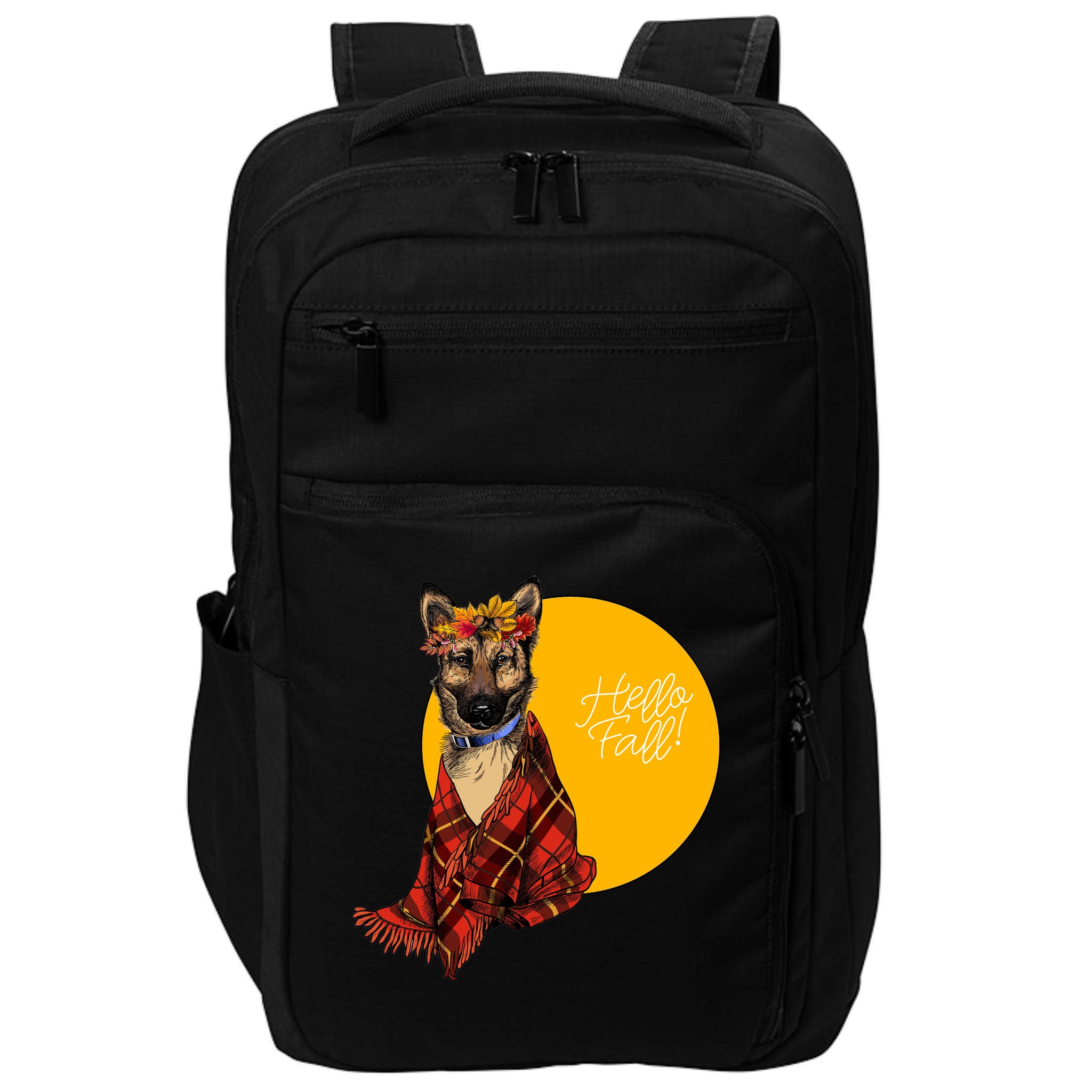 German Shepherd Dog Autumn leaves Blanket Hello Fall Impact Tech Backpack