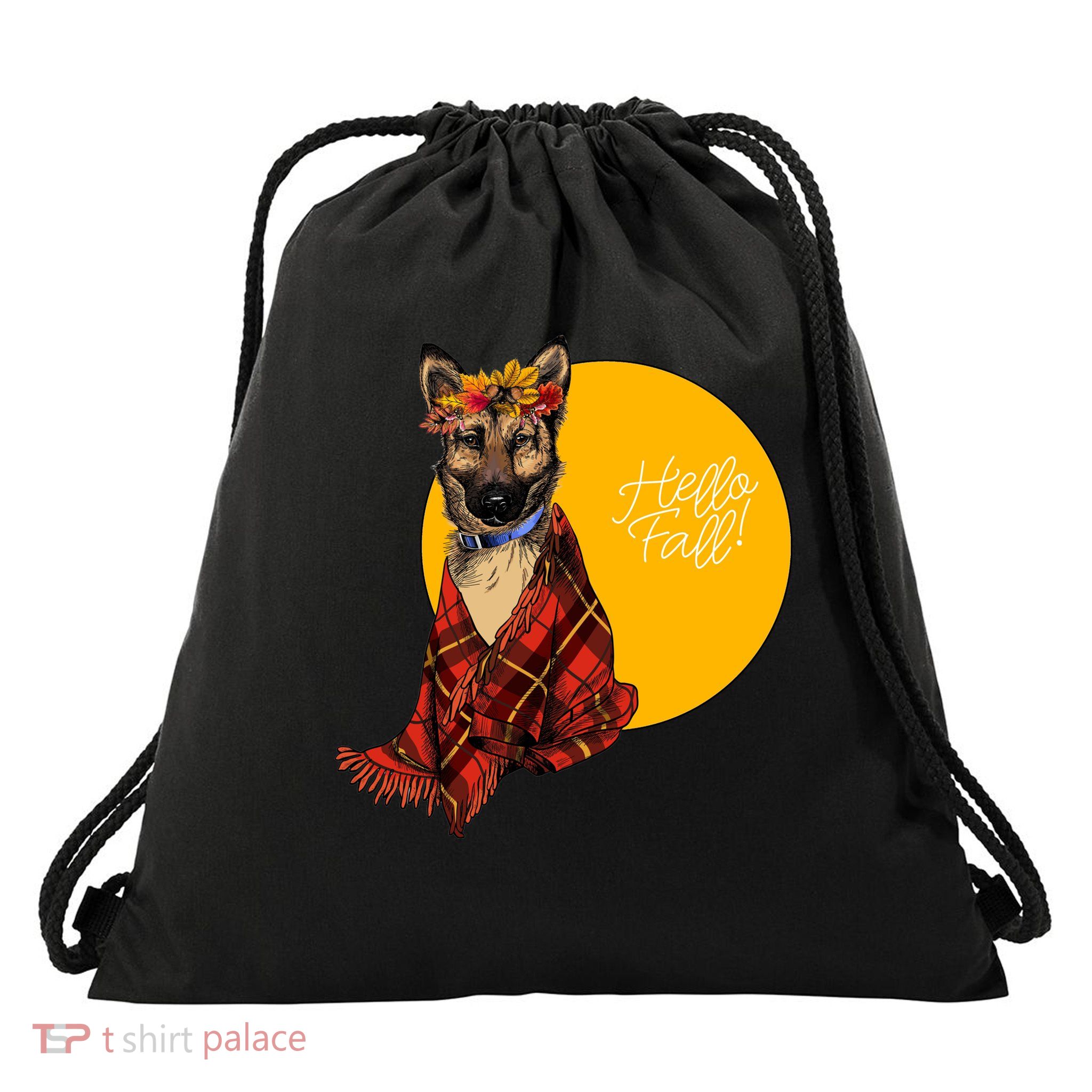 German Shepherd Dog Autumn leaves Blanket Hello Fall Drawstring Bag