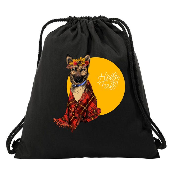 German Shepherd Dog Autumn leaves Blanket Hello Fall Drawstring Bag