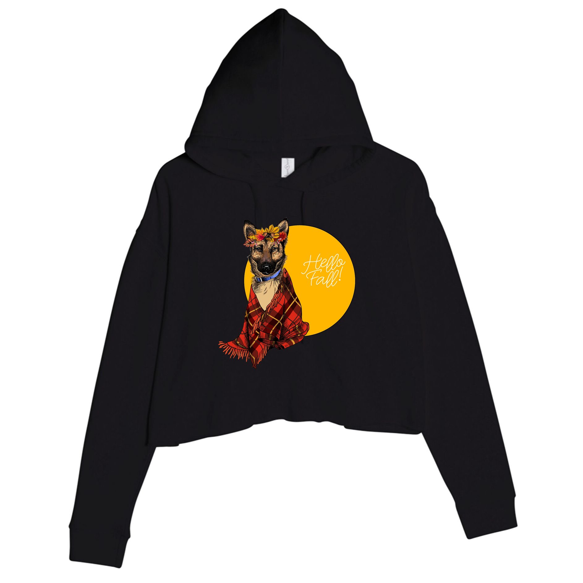 German Shepherd Dog Autumn leaves Blanket Hello Fall Crop Fleece Hoodie