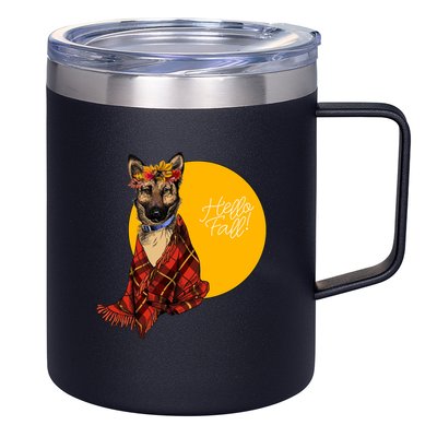 German Shepherd Dog Autumn leaves Blanket Hello Fall 12oz Stainless Steel Coffee Mug
