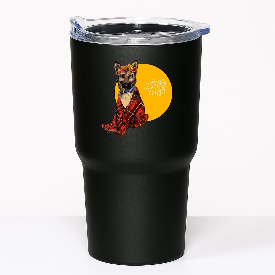 German Shepherd Dog Autumn leaves Blanket Hello Fall Tumbler