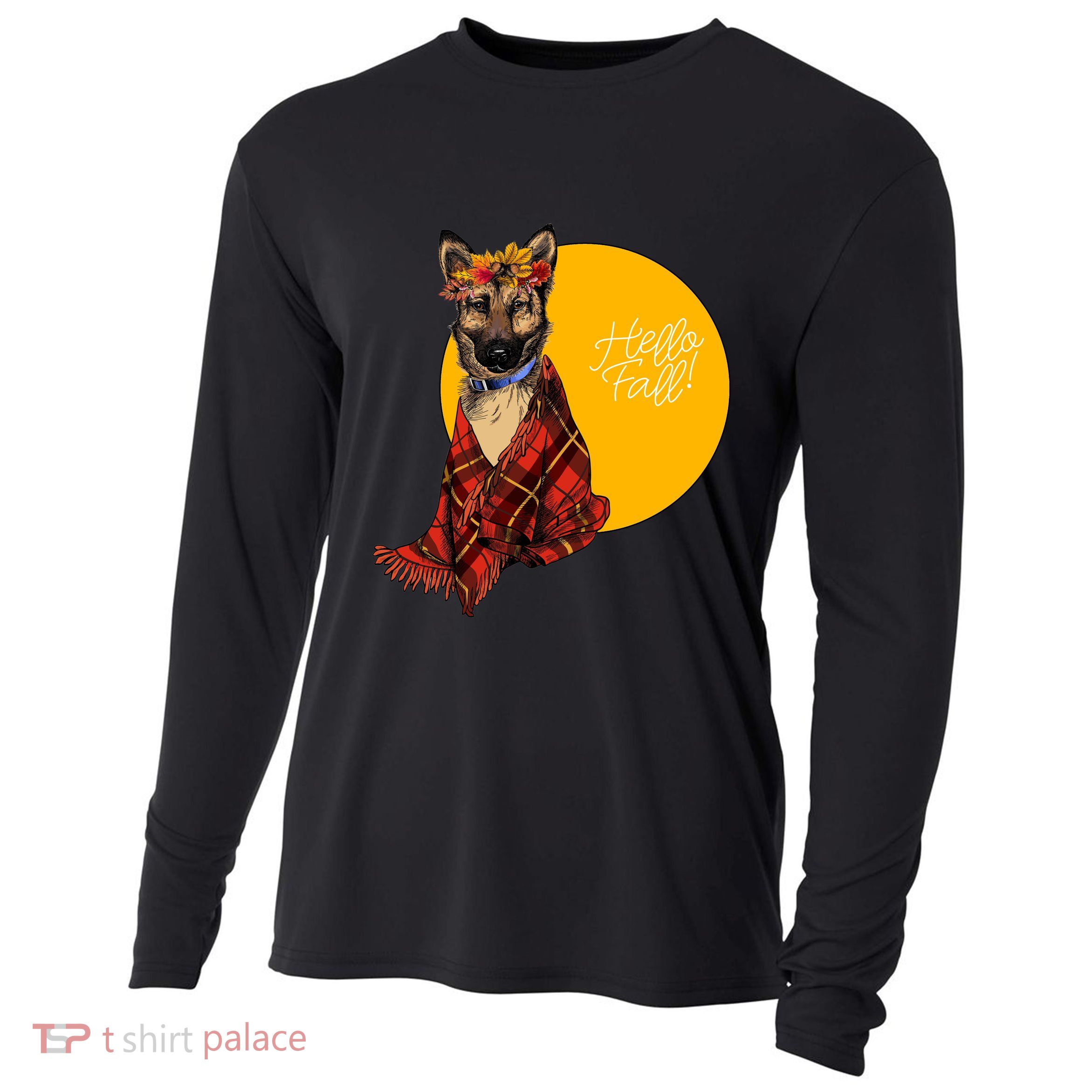 German Shepherd Dog Autumn leaves Blanket Hello Fall Cooling Performance Long Sleeve Crew