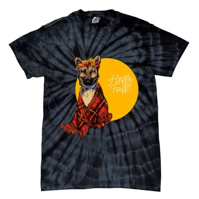 German Shepherd Dog Autumn leaves Blanket Hello Fall Tie-Dye T-Shirt