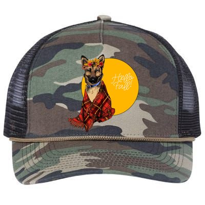 German Shepherd Dog Autumn leaves Blanket Hello Fall Retro Rope Trucker Hat Cap