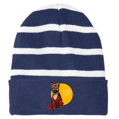 German Shepherd Dog Autumn leaves Blanket Hello Fall Striped Beanie with Solid Band