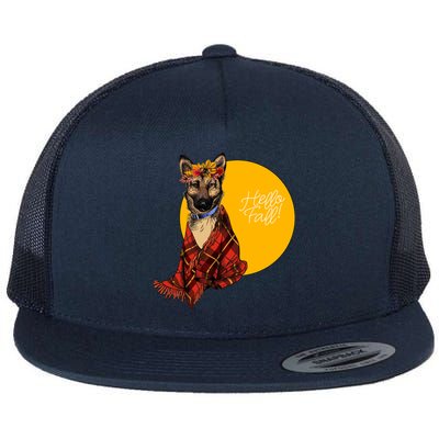 German Shepherd Dog Autumn leaves Blanket Hello Fall Flat Bill Trucker Hat