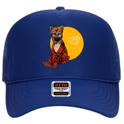 German Shepherd Dog Autumn leaves Blanket Hello Fall High Crown Mesh Back Trucker Hat