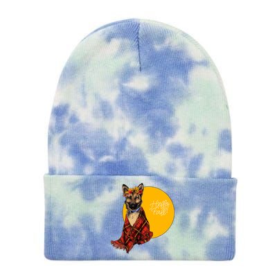 German Shepherd Dog Autumn leaves Blanket Hello Fall Tie Dye 12in Knit Beanie