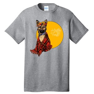 German Shepherd Dog Autumn leaves Blanket Hello Fall Tall T-Shirt