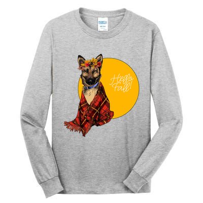 German Shepherd Dog Autumn leaves Blanket Hello Fall Tall Long Sleeve T-Shirt