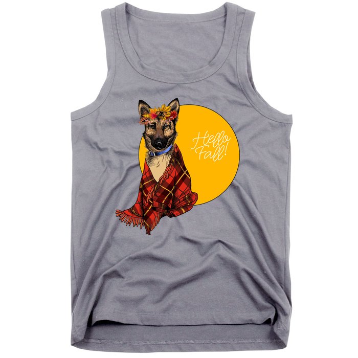 German Shepherd Dog Autumn leaves Blanket Hello Fall Tank Top