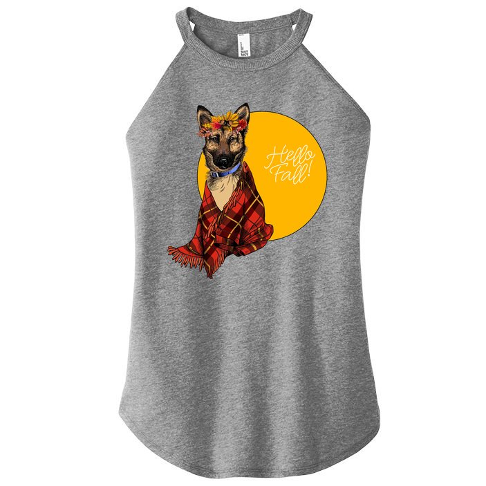 German Shepherd Dog Autumn leaves Blanket Hello Fall Women's Perfect Tri Rocker Tank