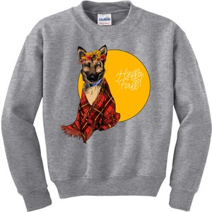 German Shepherd Dog Autumn leaves Blanket Hello Fall Kids Sweatshirt