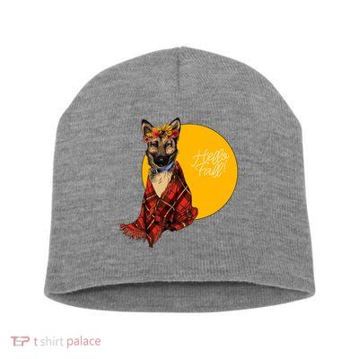 German Shepherd Dog Autumn leaves Blanket Hello Fall Short Acrylic Beanie