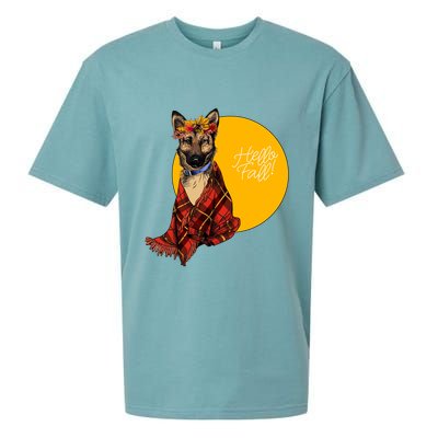 German Shepherd Dog Autumn leaves Blanket Hello Fall Sueded Cloud Jersey T-Shirt