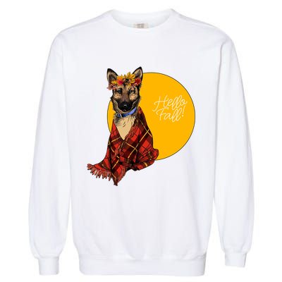 German Shepherd Dog Autumn leaves Blanket Hello Fall Garment-Dyed Sweatshirt