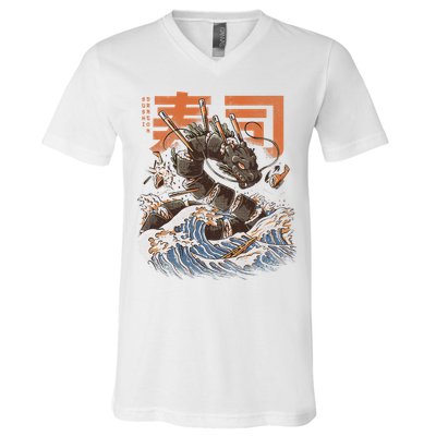 Great Sushi Dragon Japanese Food Kawaii Dragon Anime Sushi V-Neck T-Shirt