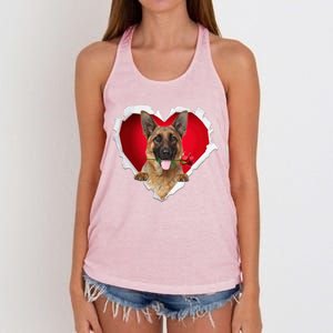 Ger Shepherd Dog Rose Heart Valentines Day Couple Gift Women's Knotted Racerback Tank