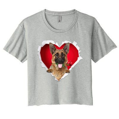 Ger Shepherd Dog Rose Heart Valentines Day Couple Gift Women's Crop Top Tee