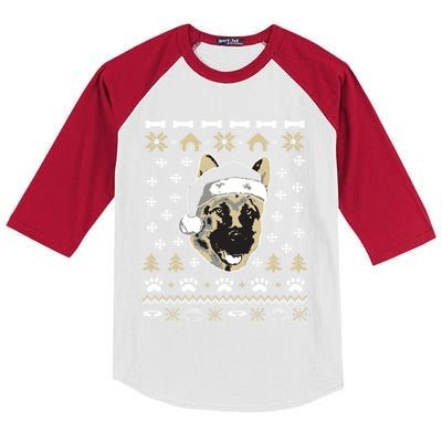 Ger Shepherd Dog Ugly Christmas Sweater Xmas Kids Colorblock Raglan Jersey