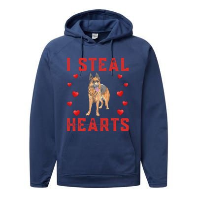 Ger Shepherd Dog Themed I Steal Hearts Cute Valentine Day Gift Performance Fleece Hoodie