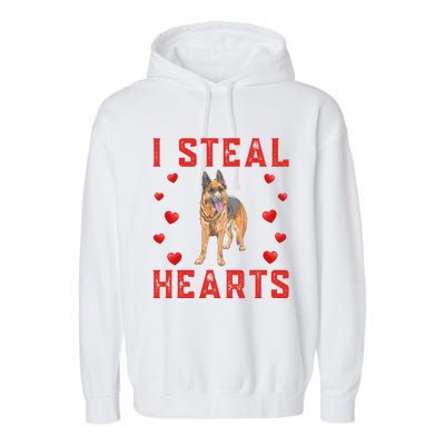 Ger Shepherd Dog Themed I Steal Hearts Cute Valentine Day Gift Garment-Dyed Fleece Hoodie