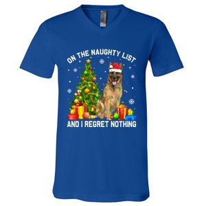 Ger Shepherd Dog Xmas Naughty List And I Regret Nothing Gift V-Neck T-Shirt